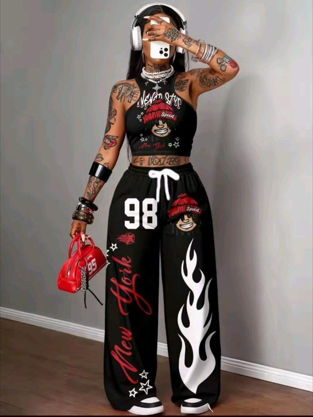 Kids Girls Soft Breathable Loose Fit Quick Dry Trousers Flame Print Pants